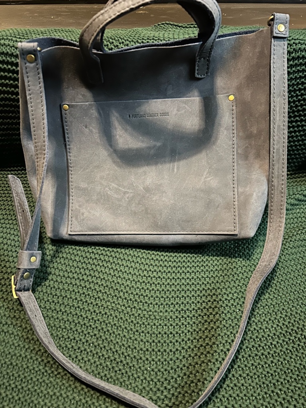 Portland Leather Works Blue Leather Tote Crossbody